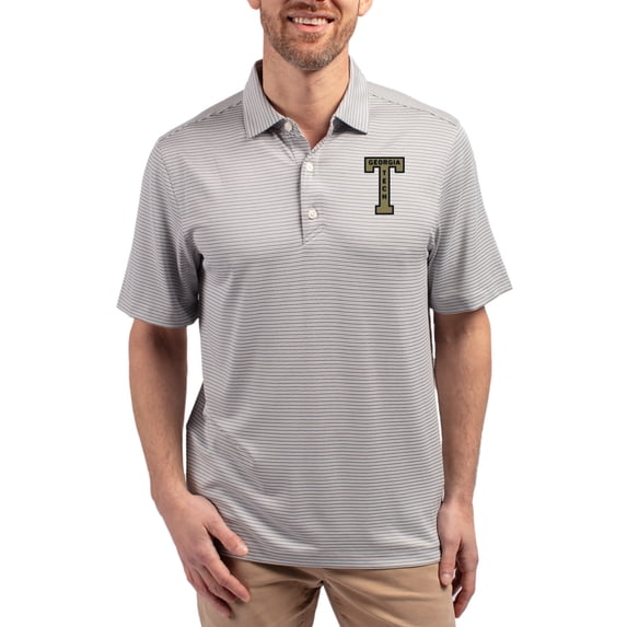 Men's Cutter & Buck Gray Georgia Tech Yellow Jackets Forge Eco Double Stripe Stretch Recycled Polo
