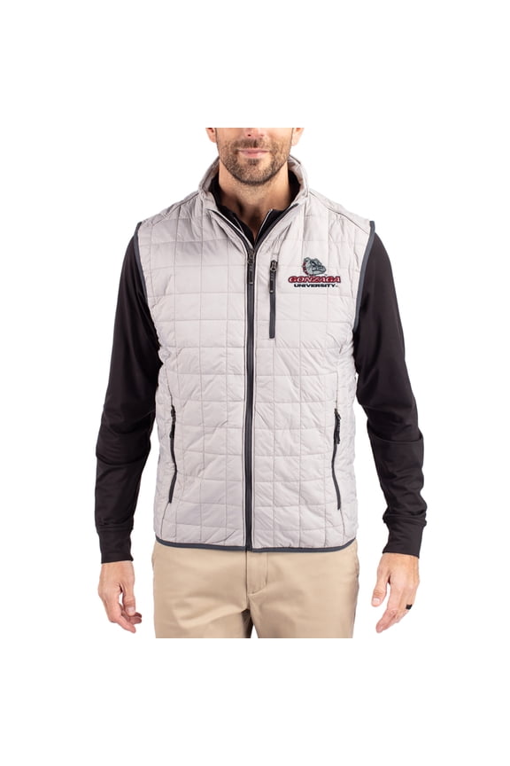 Men's-Cutter & Buck Gray Gonzaga Bulldogs Rainier Eco Insulated PrimaLoft Full-Zip Puffer Vest
