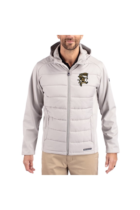 Men's Cutter & Buck Gray Grambling Tigers Evoke Hybrid Eco Softshell Recycled Full Zip Hooded Jacket