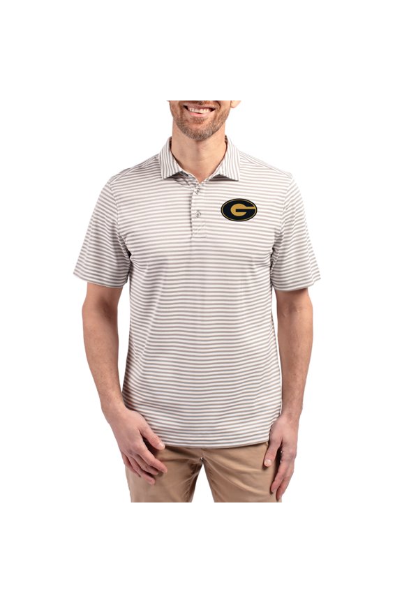 Men's Cutter & Buck Gray Grambling Tigers Virtue Eco Pique Stripe Recycled DryTec Polo