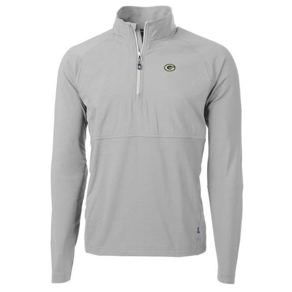 Men's Cutter & Buck Gray Green Bay Packers Adapt Eco Knit Hybrid Recycled Quarter-Zip Raglan Jacket