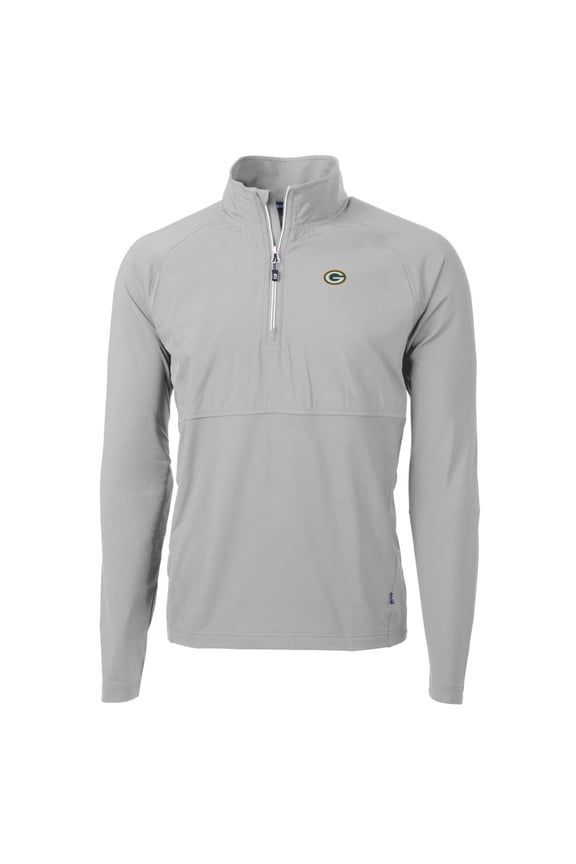 Men's Cutter & Buck Gray Green Bay Packers Adapt Eco Knit Hybrid Recycled Quarter-Zip Raglan Jacket