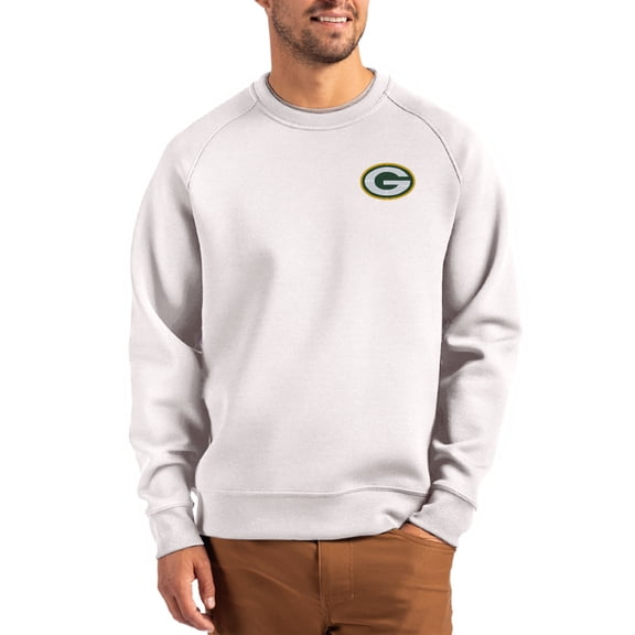 Men's Cutter & Buck Gray Green Bay Packers Primary Logo Roam Recycled Raglan Pullover Sweatshirt