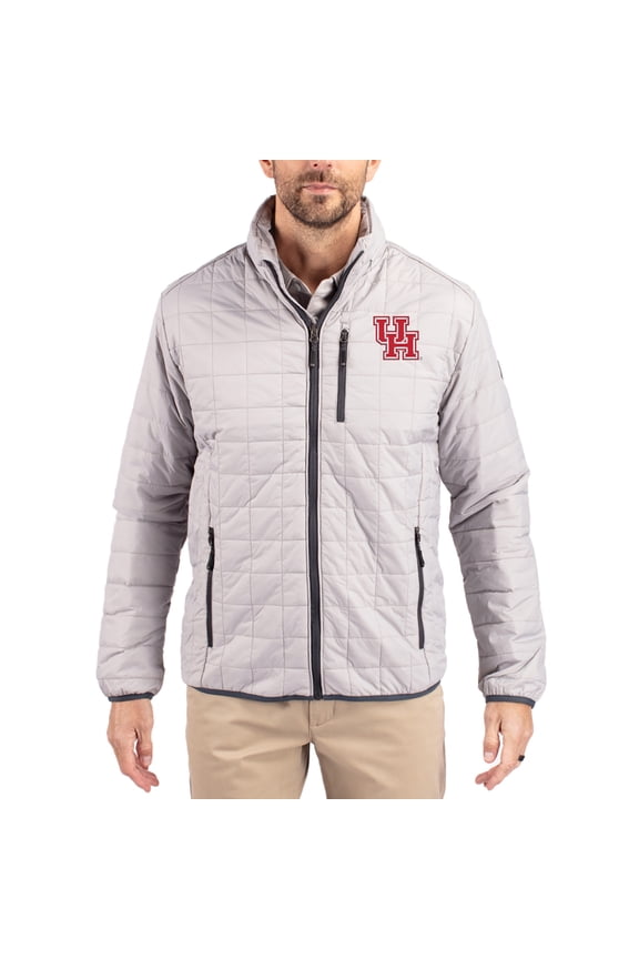 Men's-Cutter & Buck Gray Houston Cougars Rainier Eco Insulated PrimaLoft Full-Zip Puffer Jacket