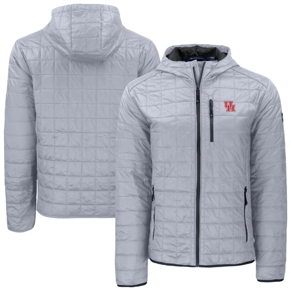 Men's-Cutter & Buck Gray Houston Cougars Rainier Eco PrimaLoft Hooded Full-Zip Jacket