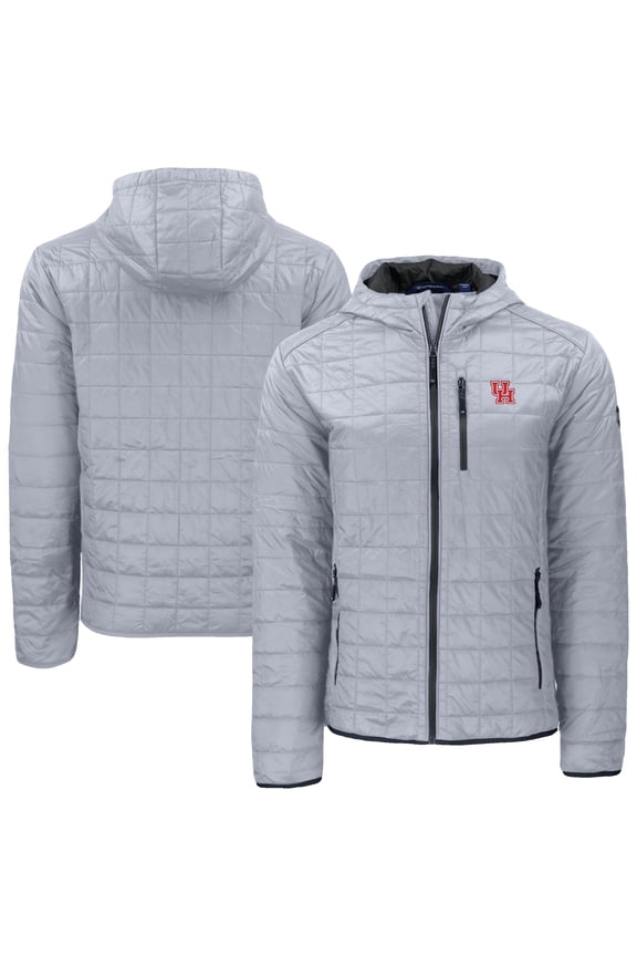 Men's-Cutter & Buck Gray Houston Cougars Rainier Eco PrimaLoft Hooded Full-Zip Jacket