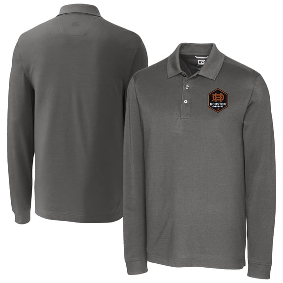 Men's Cutter & Buck Gray Houston Dynamo FC Advantage Eco Tri-Blend Pique Long Sleeve Polo