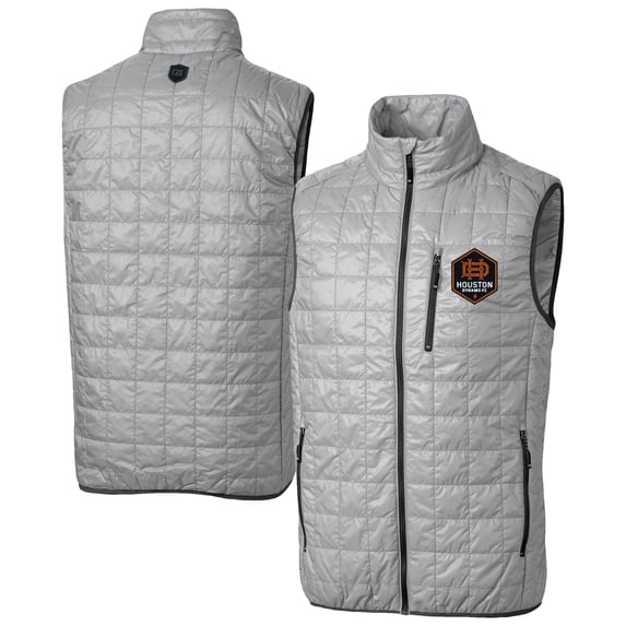 Men's-Cutter & Buck Gray Houston Dynamo FC Big & Tall Rainier PrimaLoft Eco Insulated Full-Zip Puffer Vest