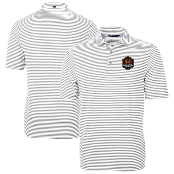 Men's-Cutter & Buck Gray Houston Dynamo FC Big & Tall Virtue Eco Pique Stripe Recycled Polo