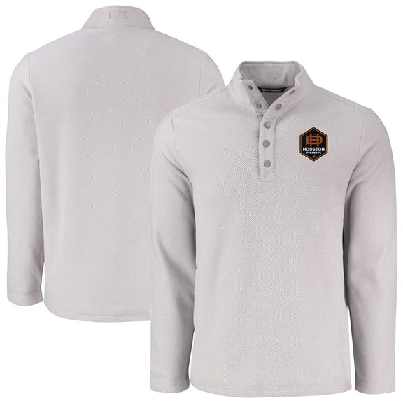 Men's-Cutter & Buck Gray Houston Dynamo FC Hunts Point Eco Textured Fleece Recycled Quarter-Snap Pullover