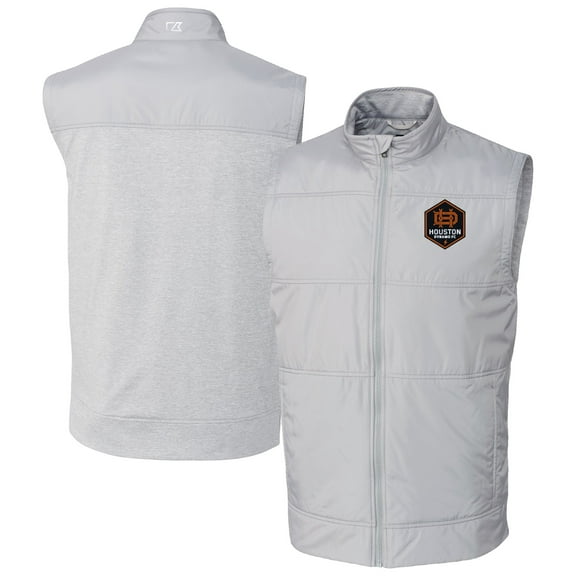 Men's-Cutter & Buck  Gray Houston Dynamo FC Stealth Hybrid Quilted Windbreaker Full-Zip Vest