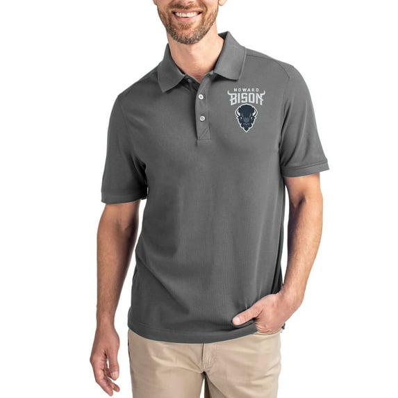 Men's Cutter & Buck Gray Howard Bison Advantage Eco Pique Tri-Blend Polo