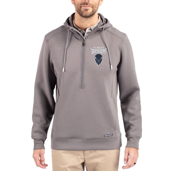 Men's-Cutter & Buck  Gray Howard Bison Roam Eco Recycled Half-Zip Pullover Hoodie