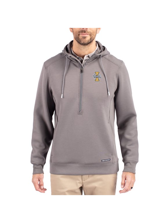 Men's-Cutter & Buck Gray Idaho Vandals Roam Eco Recycled Half-Zip Pullover Hoodie