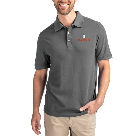 Men's Cutter & Buck Gray Illinois Fighting Illini Advantage Eco Pique Tri-Blend Polo