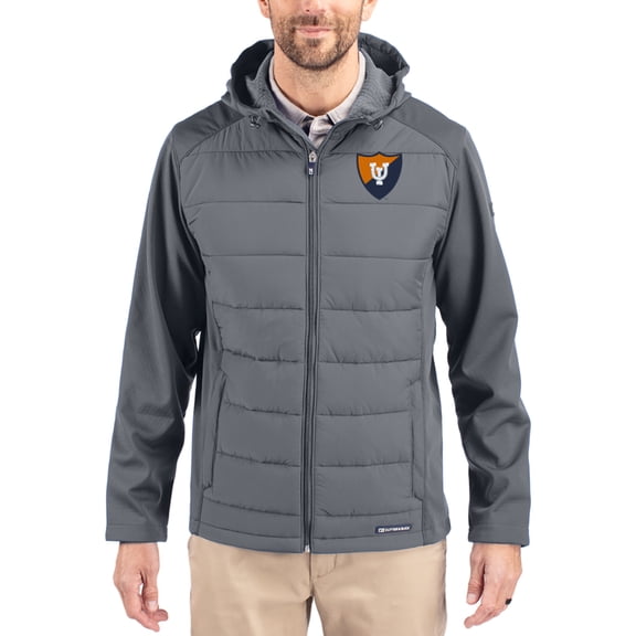 Men's Cutter & Buck Gray Illinois Fighting Illini Evoke Hybrid Eco Softshell Recycled Full Zip Hooded Jacket