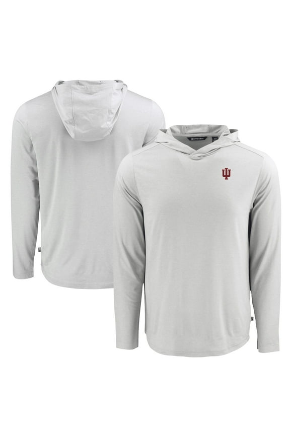 Men's Cutter & Buck Gray Indiana Hoosiers Coastline Epic Comfort Eco Recycled Long Sleeve Hoodie T-Shirt
