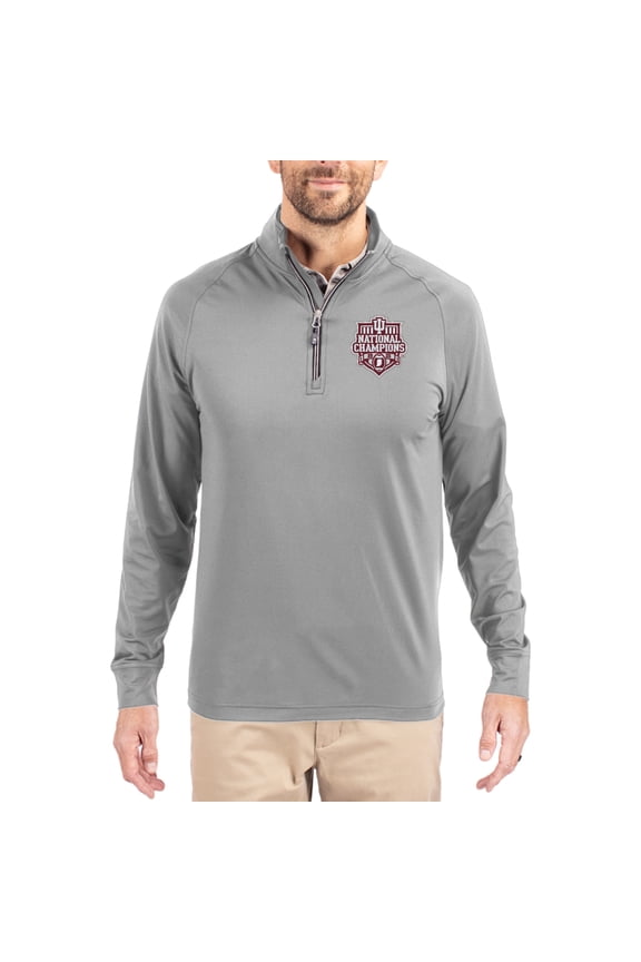 Men's Cutter & Buck Gray Indiana Hoosiers College Football Playoff 2025 National Champions Adapt Eco Knit Stretch