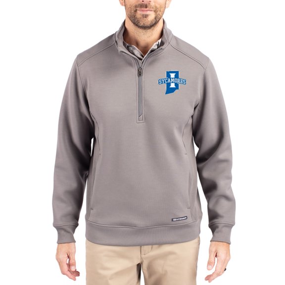 Men's-Cutter & Buck Gray Indiana State Sycamores Roam Eco Recycled Quarter-Zip Pullover