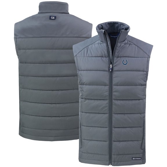 Men's Cutter & Buck Gray Indianapolis Colts Primary Mark Evoke PrimaLoft Hybrid Eco Softshell Recycled Full-Zip Vest