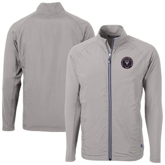 Men's-Cutter & Buck  Gray Inter Miami CF Adapt Eco Knit Hybrid Recycled Full-Zip Jacket
