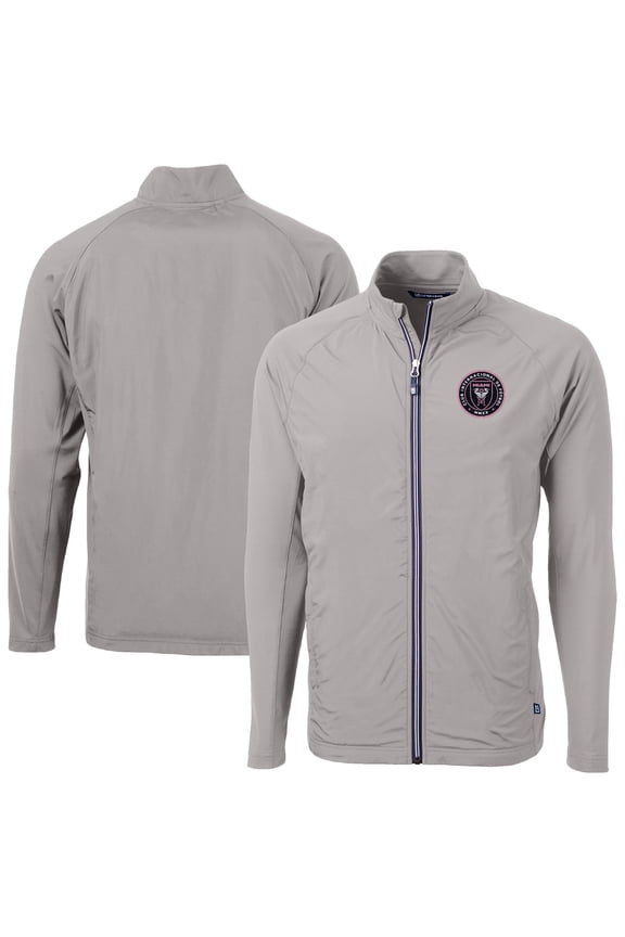 Men's-Cutter & Buck  Gray Inter Miami CF Adapt Eco Knit Hybrid Recycled Full-Zip Jacket