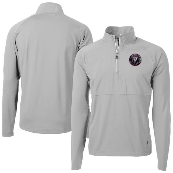 Men's-Cutter & Buck Gray Inter Miami CF Adapt Eco Knit Hybrid Recycled Quarter-Zip Pullover Top