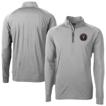Men's-Cutter & Buck  Gray Inter Miami CF Adapt Eco Knit Stretch Recycled Raglan Quarter-Zip Pullover Top