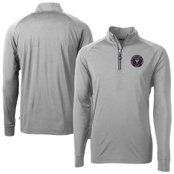 Men's-Cutter & Buck Gray Inter Miami CF Adapt Eco Knit Stretch Recycled Raglan Quarter-Zip Pullover Top