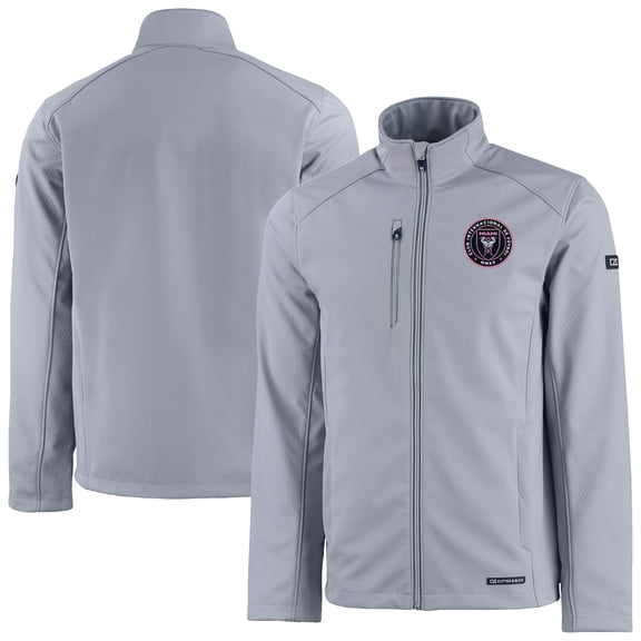 Men's Cutter & Buck Gray Inter Miami CF Evoke Eco Softshell Recycled Full-Zip Jacket
