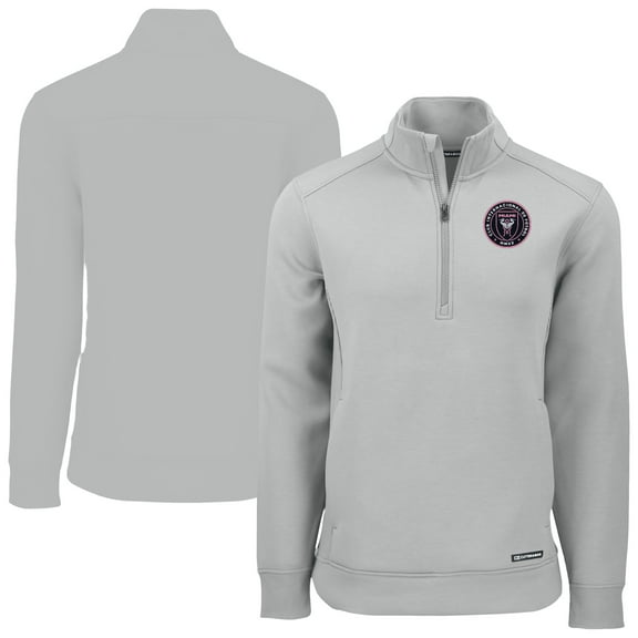Men's-Cutter & Buck Gray Inter Miami CF Roam Eco Recycled Quarter-Zip Pullover Top
