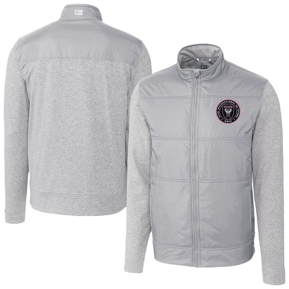 Men's Cutter & Buck  Gray Inter Miami CF Stealth Hybrid Quilted Full-Zip Windbreaker Jacket