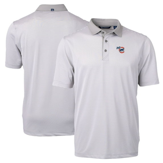 Men's Cutter & Buck Gray Iowa Cubs Big & Tall Virtue Eco Pique Micro Stripe Recycled Polo