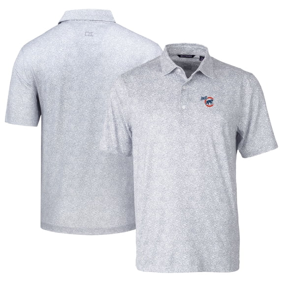 Men's Cutter & Buck Gray Iowa Cubs DryTec Pike Constellation Print Stretch Polo