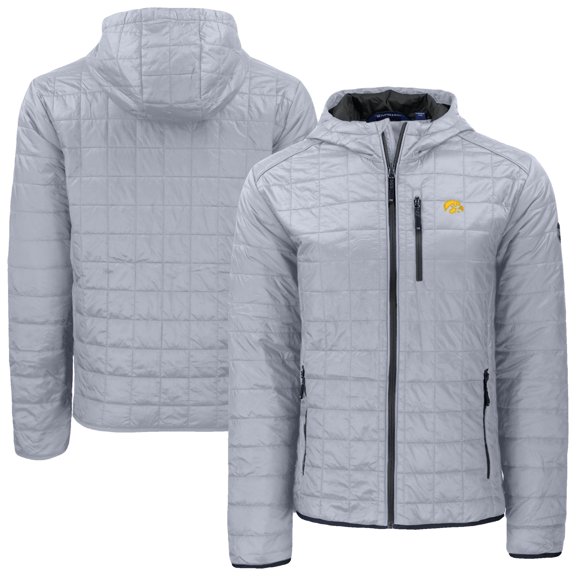 Men's-Cutter & Buck  Gray Iowa Hawkeyes Rainier Eco PrimaLoft Hooded Full-Zip Jacket