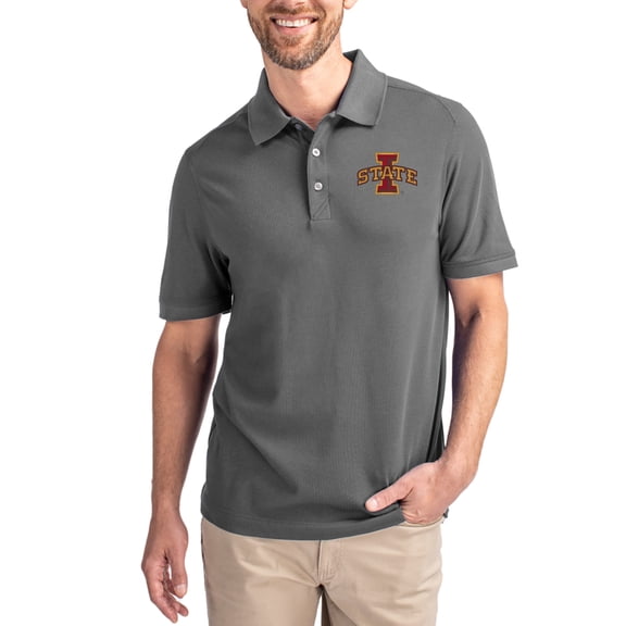 Men's Cutter & Buck Gray Iowa State Cyclones Advantage Eco Pique Tri-Blend Polo