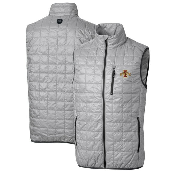 Men's Cutter & Buck Gray Iowa State Cyclones Big & Tall Rainier PrimaLoft Eco Full-Zip Puffer Vest