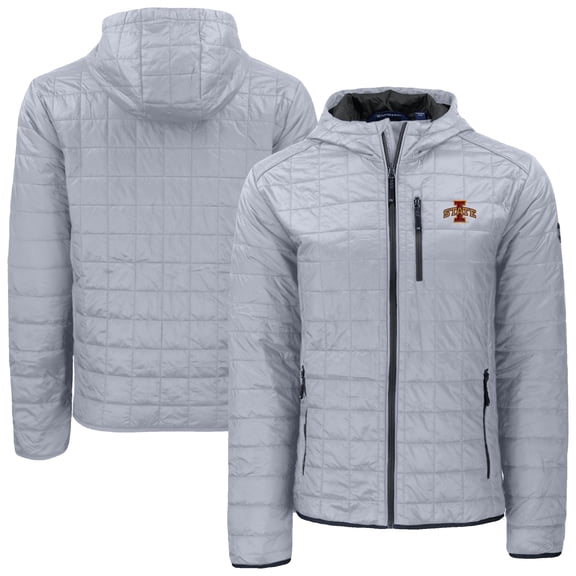 Men's-Cutter & Buck  Gray Iowa State Cyclones Rainier Eco PrimaLoft Hooded Full-Zip Jacket