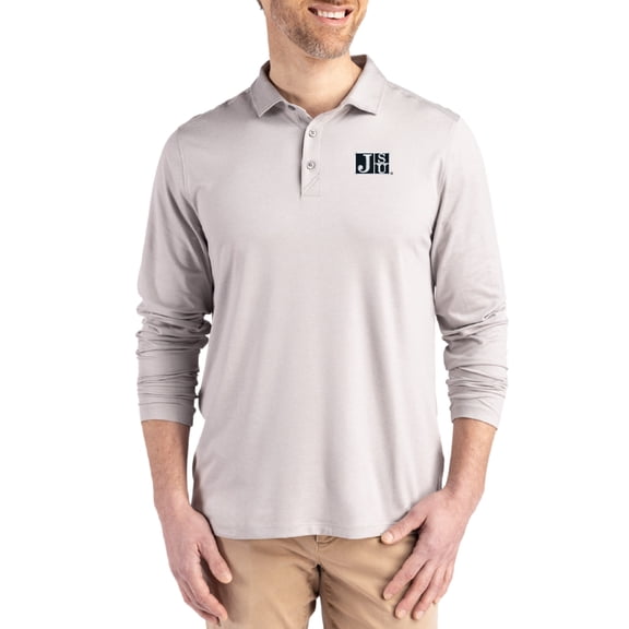 Men's Cutter & Buck  Gray Jackson State Tigers Primary Coastline Epic Comfort Long-Sleeve Polo