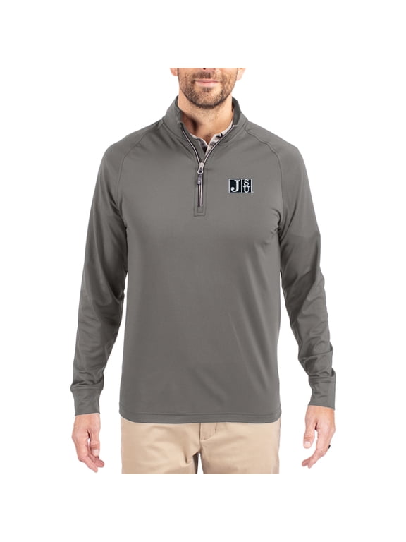 Men's Cutter & Buck Gray Jackson State Tigers Primary Logo Adapt Eco Knit Stretch Raglan Quarter-Zip Pullover