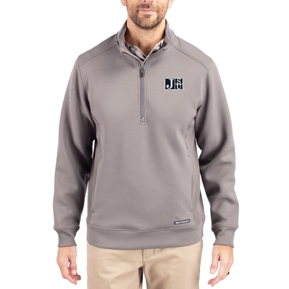 Men's-Cutter & Buck  Gray Jackson State Tigers Roam Eco Recycled Quarter-Zip Pullover