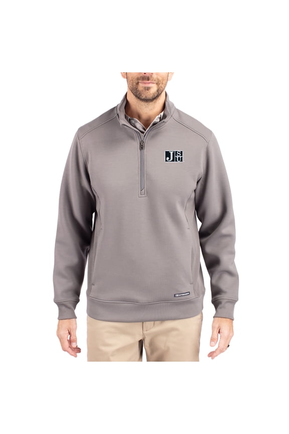 Men's-Cutter & Buck  Gray Jackson State Tigers Roam Eco Recycled Quarter-Zip Pullover