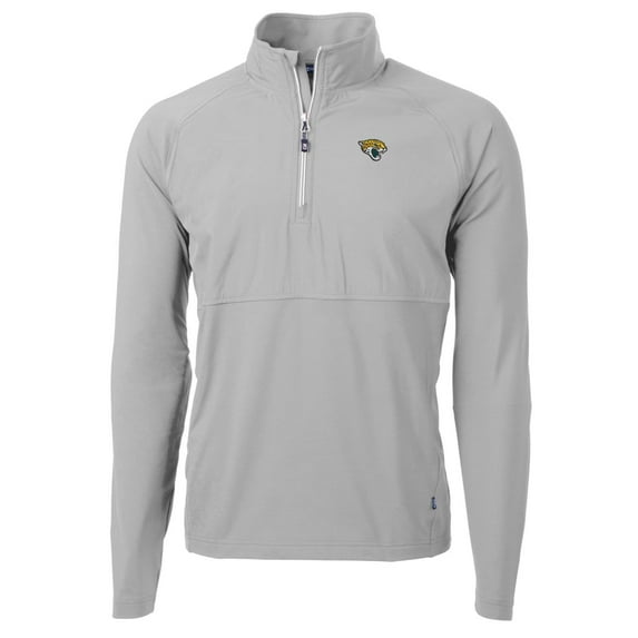 Men's Cutter & Buck Gray Jacksonville Jaguars Adapt Eco Knit Hybrid Recycled Quarter-Zip Raglan Jacket