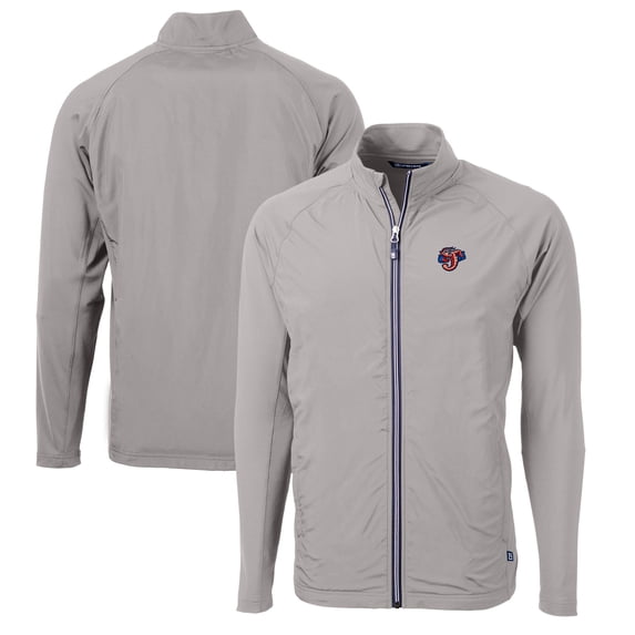 Men's Cutter & Buck Gray Jacksonville Jumbo Shrimp Adapt Eco Knit Hybrid Recycled Full-Zip Jacket
