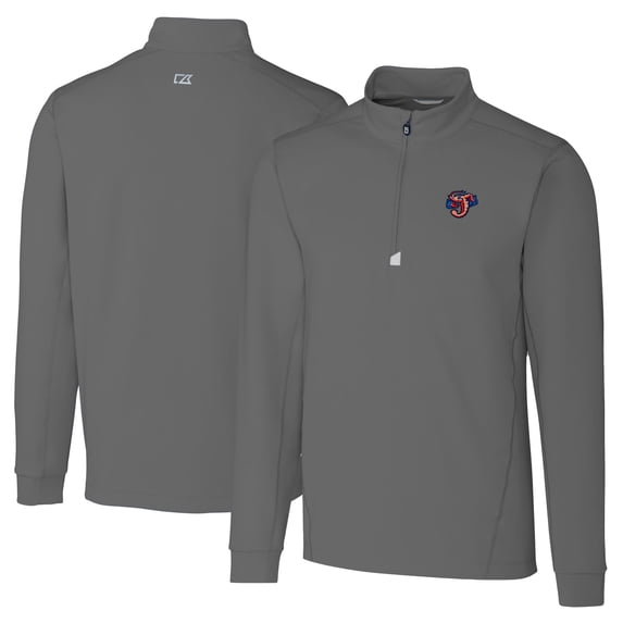 Men's Cutter & Buck Gray Jacksonville Jumbo Shrimp Big & Tall Traverse Stretch Quarter-Zip Top
