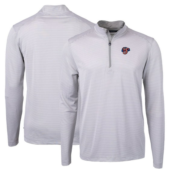 Men's Cutter & Buck Gray Jacksonville Jumbo Shrimp Big & Tall Virtue Eco Pique Micro Stripe Recycled Quarter-Zip