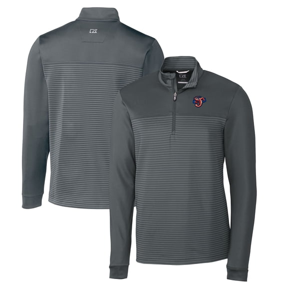 Men's Cutter & Buck Gray Jacksonville Jumbo Shrimp Traverse Stripe Stretch Quarter-Zip Pullover Top