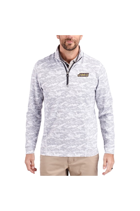 Men's-Cutter & Buck  Gray James Madison Dukes Traverse Stretch Eco Camo DryTec Tri-Blend Quarter-Zip Pullover