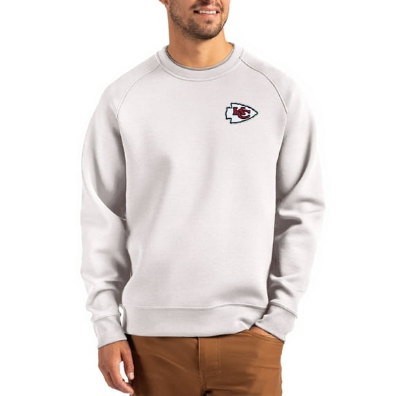 Men's Cutter & Buck Gray Kansas City Chiefs Primary Logo Roam Recycled Raglan Pullover Sweatshirt