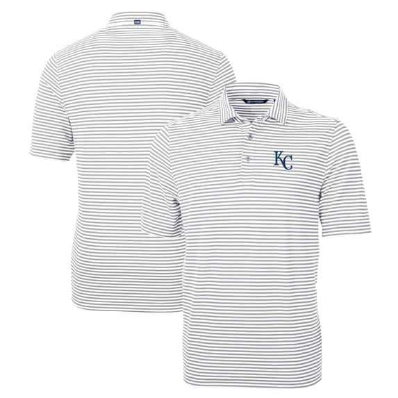 Men's Cutter & Buck Gray Kansas City Royals Big & Tall Virtue Eco Pique Stripe Recycled Polo